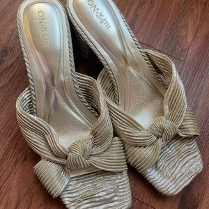 Gold Heels with Textured Crossed Straps